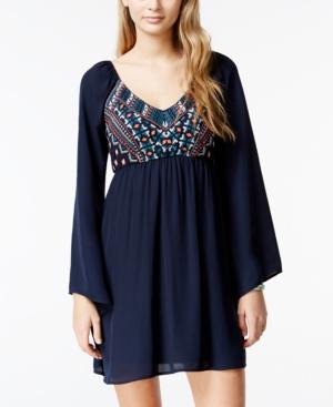 City Studios Juniors' Embroidered Bell-sleeve Dress