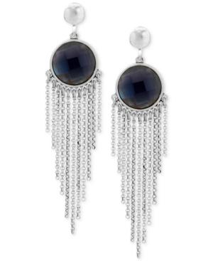 Lucky Brand Silver-tone Reversible Stone & Chain Fringe Earrings, A Macy's Exclusive Style