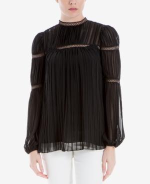 Max Studio London High-neck Sheer Pleated Blouse