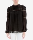 Max Studio London High-neck Sheer Pleated Blouse