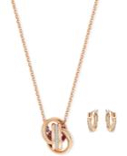 Swarovski Rose Gold-tone Crystal Pave Multi-ring Pendant Necklace And Matching Hoop Earrings