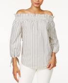Kensie Cotton Poplin Printed Off-the-shoulder Top
