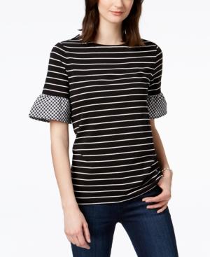 Charter Club Gingham-trim T-shirt, Created For Macy's