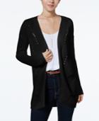 Hippie Rose Juniors' Laced-back Open-front Cardigan