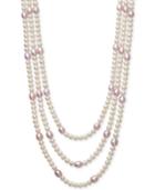 Belle De Mer White & Pink Cultured Freshwater Pearl (5 & 7mm) Triple Strand Collar Necklace