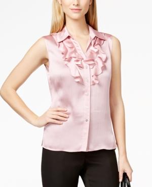 Tahari Asl Petite Sleeveless Ruffled Blouse