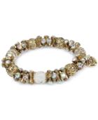 Betsey Johnson Gold-tone Faceted Bead And Crystal Stretch Bracelet