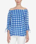 Cece Off-the-shoulder Plaid Top