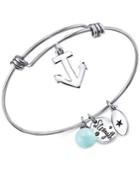 Unwritten Anchor Charm And Amazonite (8mm) Adjustable Bangle Bracelet In Stainless Steel