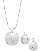 Charter Club Silver-tone Large Disc Pendant Necklace And Earring