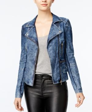Marilyn Monroe Juniors' Zipper-pocket Denim Moto Jacket
