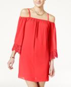 Bcx Juniors' Off-the-shoulder Crochet-trim Shift Dress