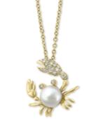 Effy Cultured Freshwater Pearl (6mm) & Diamond (1/10 Ct. T.w.) Crab 18 Pendant Necklace In 14k Gold