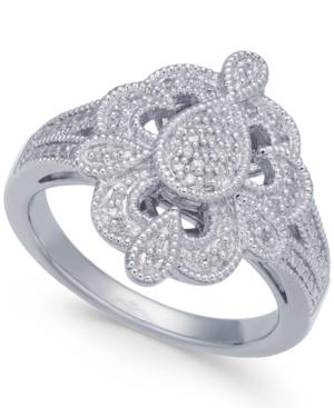 Diamond Fancy Openwork Statement Ring (1/10 Ct. T.w.) In Sterling Silver