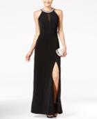 Speechless Juniors' Embellished Front-slit A-line Gown