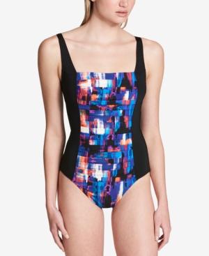 Calvin Klein Printed Pleated One-piece Swimsuit,a Macy's Exclusive Style Women's Swimsuit