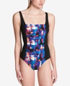 Calvin Klein Printed Pleated One-piece Swimsuit,a Macy's Exclusive Style Women's Swimsuit