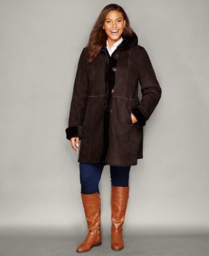 The Fur Vault Plus Size Shearling Lamb Hooded Coat