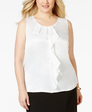 Kasper Plus Size Ruffle-trim Satin Blouse