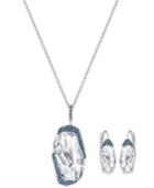 Swarovski Silver-tone Large Crystal And Blue Pave Pendant Necklace And Matching Drop Earrings