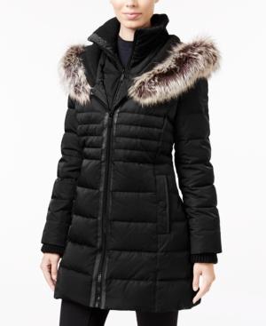 Bcbgeneration Faux-fur-trim Mixed-media Down Puffer Coat