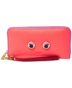 Fossil Emma Rfid Googly Eye Large Zip Clutch Wallet