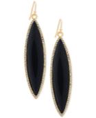 Guess Gold-tone Long Marquise Jet Stone And Pave Drop Earrings