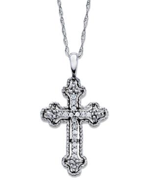 Diamond Necklace, 14k White Gold Diamond Antique Cross Pendant (1/10 Ct. T.w)