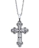 Diamond Necklace, 14k White Gold Diamond Antique Cross Pendant (1/10 Ct. T.w)