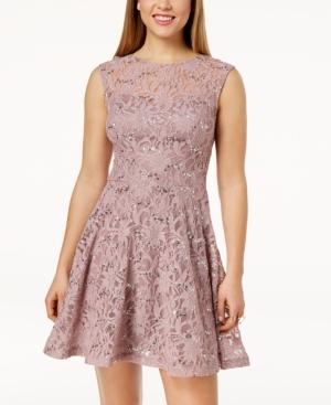Speechless Juniors' Sequined Lace Bow-back Dress