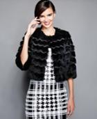 The Fur Vault Rabbit Fur Scalloped-trim Cropped Jacket