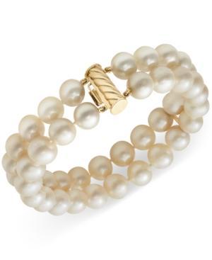 Belle De Mer Cultured Freshwater Pearl Two-row Bracelet In 14k Gold (8-1/2mm)