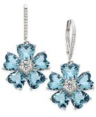 Nina Silver-tone Blue & Clear Crystal Flower Drop Earrings