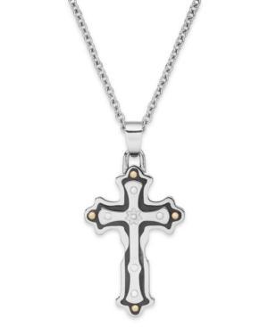 Diamond Accent Cross Pendant Necklace In Stainless Steel