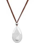 Lucky Brand Silver-tone & Brown Leather Pendant Necklace