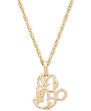 Disney Children's Minnie Mouse Outline 15 Pendant Necklace In 14k Gold