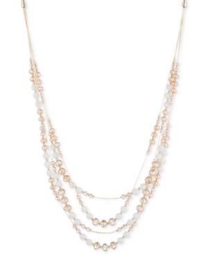 Anne Klein Gold-tone Multi-row Beaded Layer Statement Necklace
