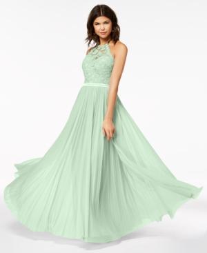 Sequin Hearts Juniors' Lace & Pleated Halter Gown, Created For Macy's