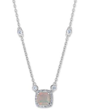 Opal (1 Ct. T.w.) & White Topaz (1/3 Ct. T.w.) 18 Pendant Necklace In Sterling Silver
