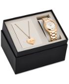 Bulova Women's Mom Pendant Necklace And Gold-tone Stainless Steel Bracelet Watch Set 35mm 97x103