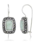 Jade (9 X 6mm) & Marcasite Rectangle Earrings In Sterling Silver