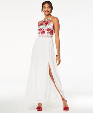Bcx Juniors' Embroidered Crochet-trimmed Gown