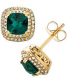 Lab-created Emerald (1-1/2 Ct. T.w.) & White Sapphire (1/3 Ct. T.w.) Stud Earrings In 14k Gold-plated Sterling Silver