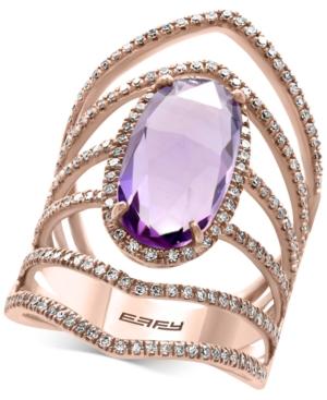 Effy Final Call Amethyst (4-1/3 Ct. T.w.) And Diamond (3/4 Ct. T.w.) Openwork Statement Ring In 14k Rose Gold