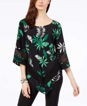 Alfani Printed Crochet-trim V-hem Top, Created For Macy's