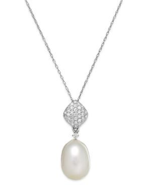 Cultured Freshwater Pearl (9mm) And Diamond (1/10 Ct. T.w.) Pendant Necklace In 14k White Gold