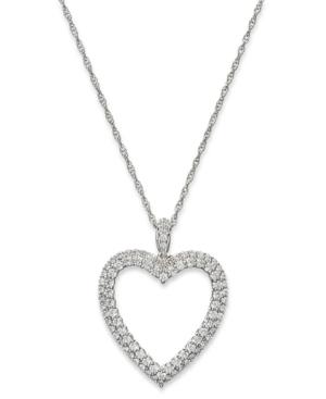 Diamond Bordered Heart Pendant Necklace In 10k White Gold (1 Ct. T.w.)