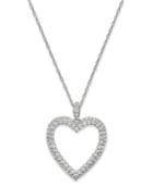 Diamond Bordered Heart Pendant Necklace In 10k White Gold (1 Ct. T.w.)
