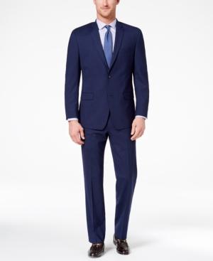 Marc New York By Andrew Marc Men's Classic-fit Stretch Dark Blue Plaid Suit