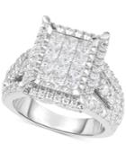 Trumiracle Diamond Square Halo Cluster Ring (3 Ct. T.w.) In 14k White Gold
